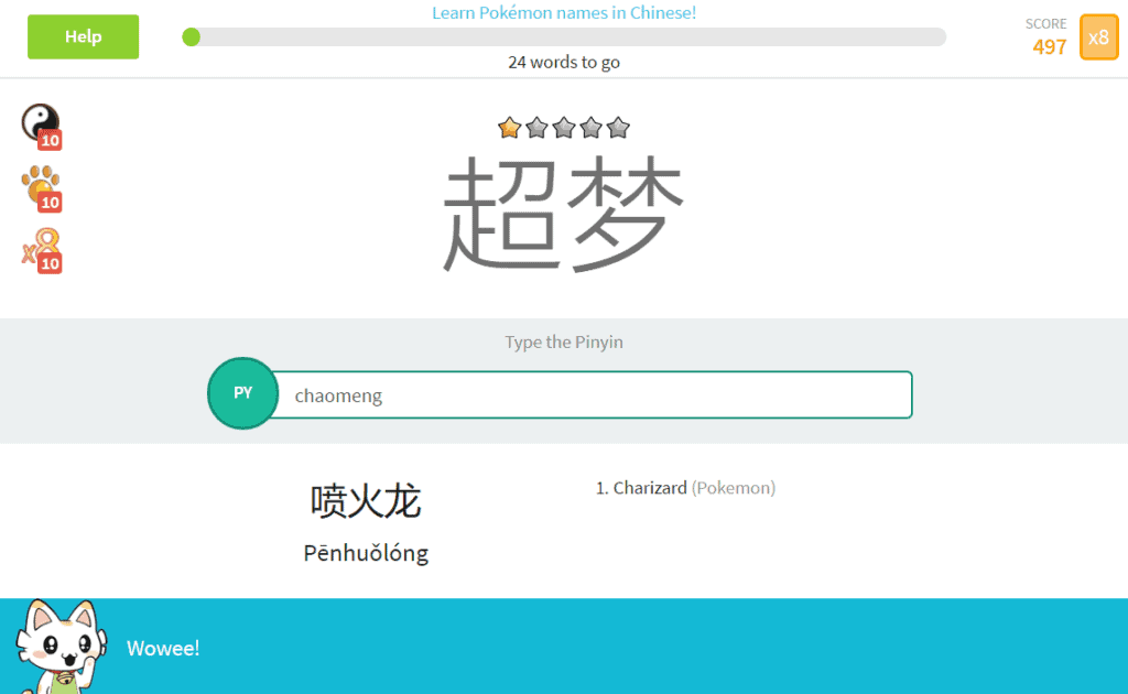 Learn Pokémons names in Chinese in vocabulary stages